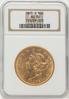 1865-S $20 Liberty Double Eagle NGC AU50