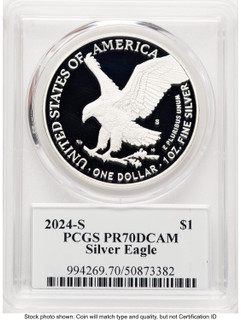 2024-S Proof Silver Eagle 1 oz TD Rogers PCGS PR70