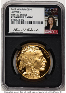 2023-W Proof Gold Buffalo 1 oz FDI Anna Cabral Prestige Treasurer Series NGC PF70