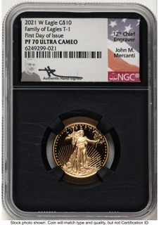 2021-W Type 1 Proof Gold Eagle 1/4 oz FDI John NGC PF70 Mercanti