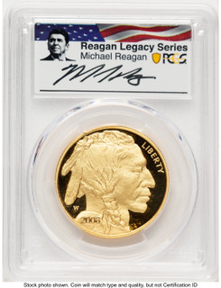 2008-W Proof Gold Buffalo 1 oz Reagan Legacy Series Michael Reagan Picture PCGS PR70