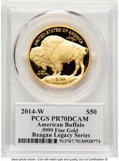 2014-W Proof Gold Buffalo 1 oz Reagan Legacy Series Michael Reagan Picture PCGS PR70
