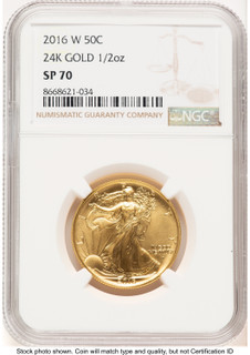 2016-W 50C Walking Liberty 100th Anniversary Gold Centennial Brown Label NGC MS70