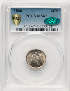 1866 3CN CAC Three Cent Nickel PCGS MS67+