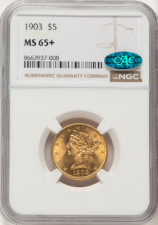1903 $5 CAC Liberty Half Eagle NGC MS65+