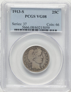 1913-S 25C Barber Quarter PCGS VG8