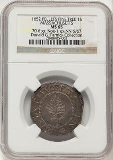 1652 Pine Tree Shilling Large Planchet Pellets Colonials NGC MS65