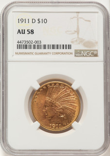 1911-D $10 Indian Eagle NGC AU58