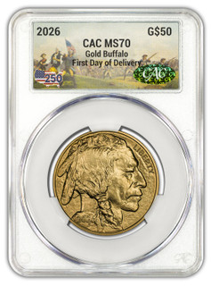 2026 1 oz Gold Buffalo FDD CAC MS70 Battlefield Label