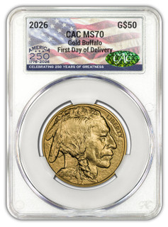 2026 1 oz Gold Buffalo FDD CAC MS70 America 250 Label