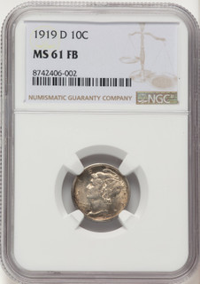 1919-D 10C FB Mercury Dime NGC MS61