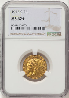 1913-S $5 Indian Half Eagle NGC MS62+