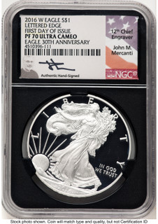 2016-W Proof Silver Eagle 1 oz FDI John NGC PF70 Mercanti