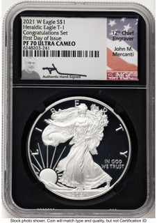 2021-W TY1 Proof Silver Eagle Congratulations Set 1 oz FDI John NGC PF70 Mercanti