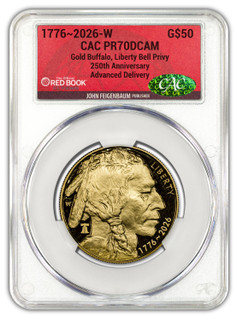 2026-W 1 oz Proof Gold Buffalo AD Red Book Liberty Bell CAC PR70 (1776-2026)