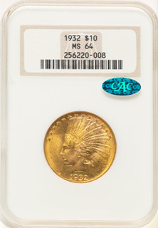 1932 $10 CAC Indian Eagle NGC MS64