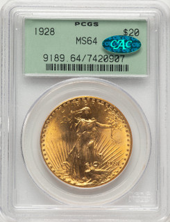 1928 $20 CAC Saint-Gaudens Double Eagle PCGS MS64