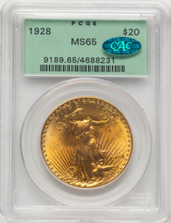 1928 $20 CAC Saint-Gaudens Double Eagle PCGS MS65