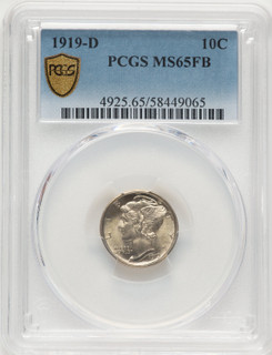1919-D 10C FB Mercury Dime PCGS MS65