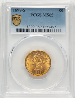 1899-S $5 Blue Gradient Liberty Half Eagle PCGS MS65