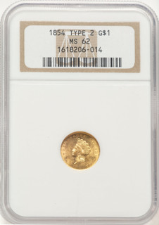 1854 G$1 Type Two Gold Dollar NGC MS62