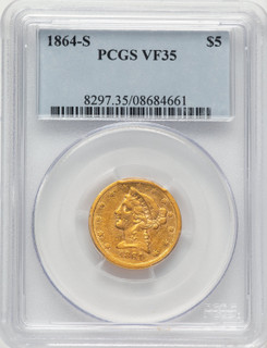 1864-S $5 Liberty Half Eagle PCGS VF35
