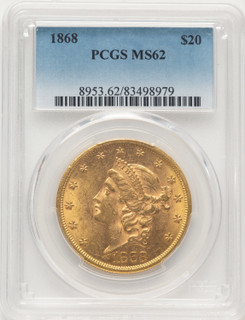 1868 $20 Liberty Double Eagle PCGS MS62