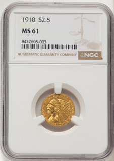 1910 $2.50 Indian Quarter Eagle NGC MS61