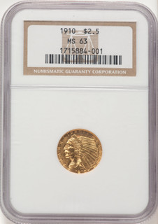 1910 $2.50 Indian Quarter Eagle NGC MS63