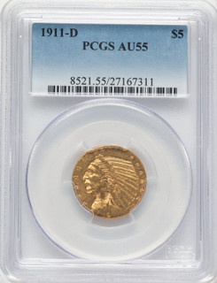 1911-D $5 Indian Half Eagle PCGS AU55