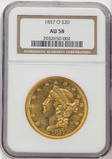 1857-O $20 Liberty Double Eagle NGC AU58