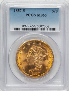 1857-S $20 Liberty Double Eagle PCGS MS65