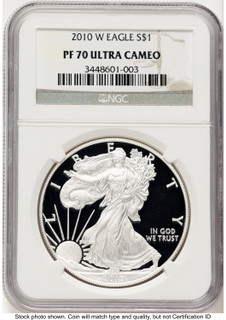 2010-W Proof Silver Eagle 1 oz Brown Label NGC PF70