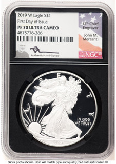 2019-W Proof Silver Eagle 1 oz FDI John NGC PF70 Mercanti