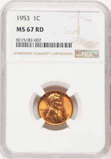 1953 1C RD Lincoln Cent NGC MS67
