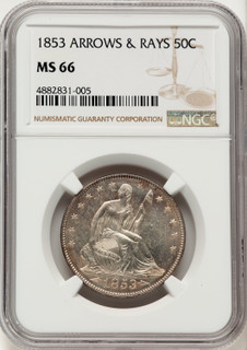 1853 50C Arrow and Rays Seated Half Dollar NGC MS66