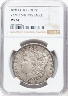 1891-CCVAM-3 Spitting Eagle Morgan Dollar NGC MS61