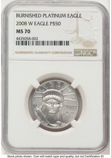 2008-W Burnished Platinum Eagle 1/2 oz Brown Label NGC MS70