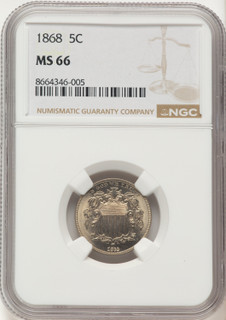1868 5C Shield Nickel NGC MS66