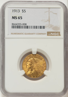1913 $5 Indian Half Eagle NGC MS65