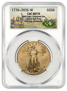 2026-W 1 oz Enhanced Gold Eagle 250 Liberty Bell FDD CAC MS70 (1776-2026) Battlefield