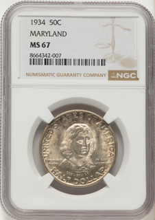 1934 50C Maryland Commemorative Silver NGC MS67