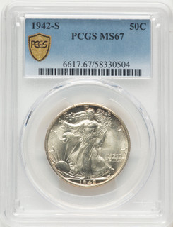 1942-S 50C Walking Liberty Half Dollar PCGS MS67