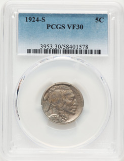 1924-S 5C Buffalo Nickel PCGS VF30