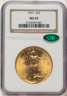 1927 $20 CAC Saint-Gaudens Double Eagle NGC MS65