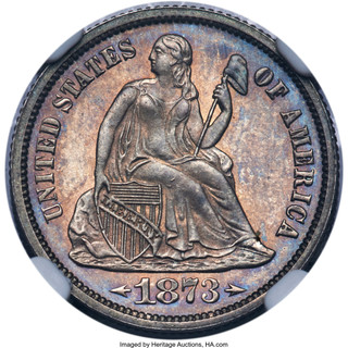 1873 10C Arrows F-102 Proof Seated Dime NGC PR66