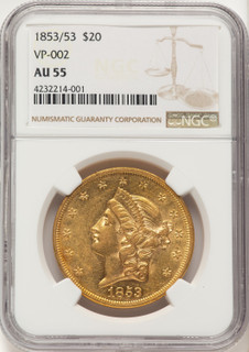 1853 $20 Liberty Double Eagle NGC AU55