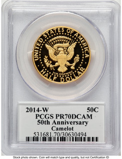 2014-W 50C Gold JFK 50th Anniversary JFK Camelot Label Proof Kennedy Half Dollar PCGS PR70