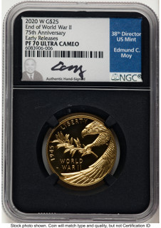 2020-W 1/2 oz Proof Gold End of World War II 75th Anniversary ER Modern Issues NGC MS70 Ed Moy