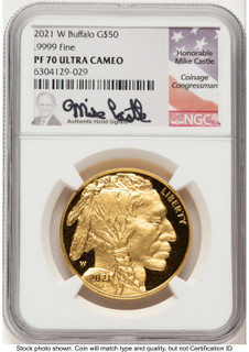 2021-W Proof Gold Buffalo 1 oz Mike Castle NGC PF70